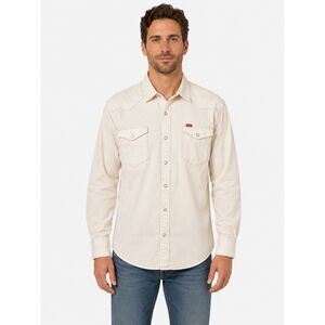 Wrangler Western Shirt Mens XL Beige Pearl Snap Cowboy Ranchwear Long Sleeve